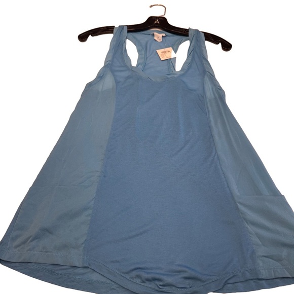 Club Monaco Women’s Racerback Tee / Tank blue w/ sheer side panels size SP NWT - Picture 1 of 8